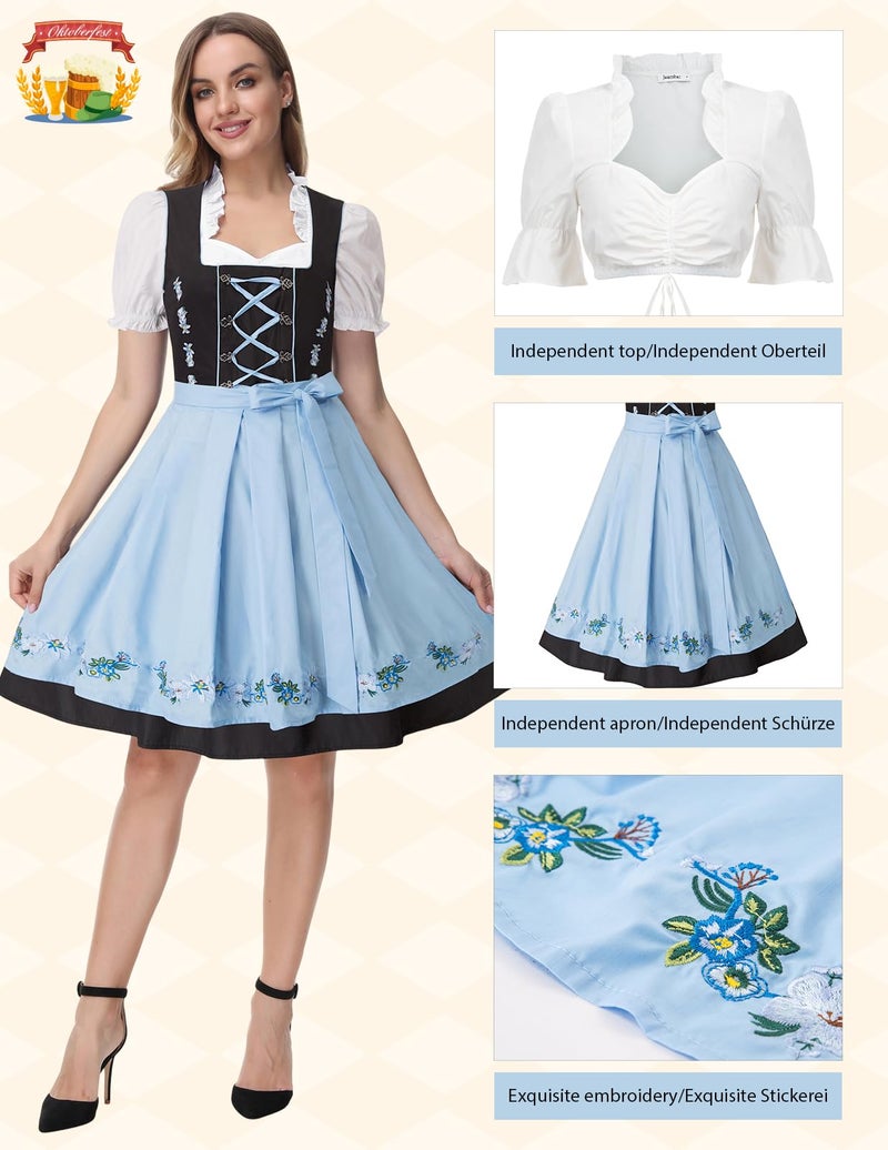 JASAMBAC German Oktoberfest Dirndl Dress Halloween Costume Maid Outfit Halloween Size XL Color Blue - Image 2